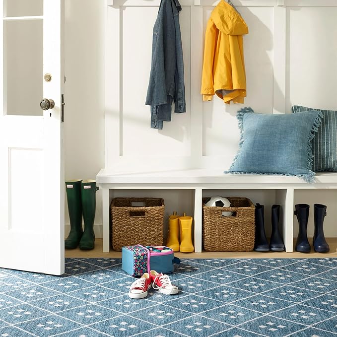 Dash and Albert Kota Machine Washable Area Rug - 6' x 9' Indigo - Diamond Accent Rug - Anti-Slip Backing, Lightweight, Machine Washable, High Traffic Areas Kitchen, Mudroom, Laundry Room
