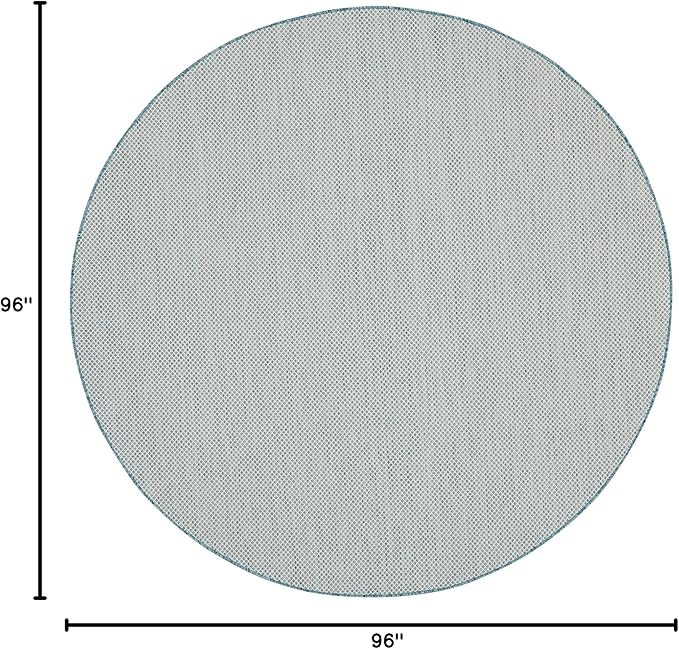 Nourison Home Courtyard Ivory Aqua 8' x Round Area Rug - Easy Clean, Non Shedding, Bed Room, Living Room, Dining Room, Kitchen (8' x Round)