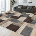 Modern Geometric Patchwork Indoor Area Rug for Living Room, Blue-Taupe 8'x 10' Large Rug Rockwood Collection Hardwood Floors Decor for Bedroom, Blue Throw Carpet for Office Entryway Dining Room