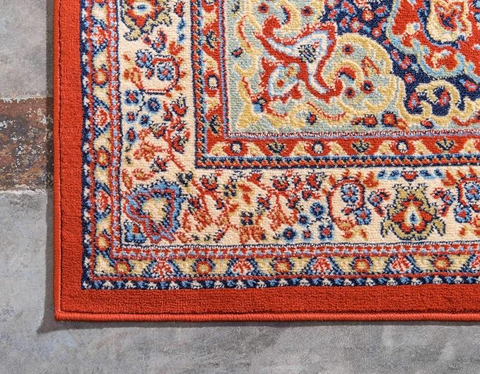 Unique Loom Reza Collection Traditional Persian Style Area Rug, 8 x 10 ft, Terracotta/Ivory