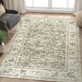 jinchan Fiora Washable Area Rug 4x6 Ultra-Thin Low Pile Non Slip Stain Resistant Soft Faux Wool Floral Rug Distressed Boho Vintage Carpet for Bedroom, Living Room, Kitchen, Nursery(Taupe, 4' x 6')