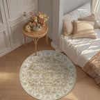 jinchan Fiora Round Rug 5ft Area Rug - Indoor Vintage Hallway Circle 5' Washable - Ultra-Thin Low Pile Soft Small Non Slip Distressed Floral Print for Living Room Dining Room Bedroom Entryway Taupe