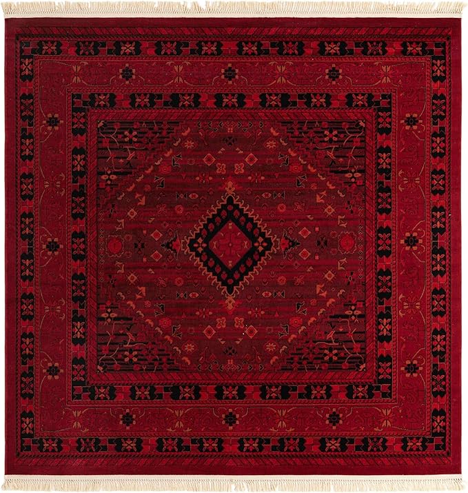 Unique Loom Tekke Collection Area Rug - Sheibani (7' 10" Square, Red/ Black)