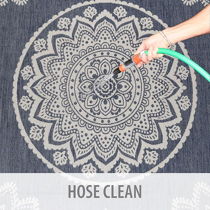 CAMILSON Outdoor Rug 6x9 Modern Area Rugs for Indoor and Outdoor Patios and Porches - Waterproof, Washable, Non-Shedding, Easy-to-Clean Outside Carpet (6 x 9, Medallion - Blue/White)
