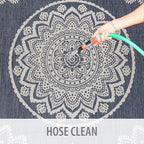 CAMILSON Outdoor Rug 9x12 Modern Area Rugs for Large Indoor and Outdoor Patios and Porches - Waterproof Washable Non-Shedding, Easy-to-Clean Outside Carpet (9 x 12, Medallion - Blue/White)