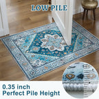 Tangsoo Blue 2x6 Washable Runner Rug for Hallways, Non Slip Vintage Runner Rug, Soft Boho Low Pile Long Rug Runner, Carpet Runners for Kitchen Bedroom Entryway Bathroom Living Room