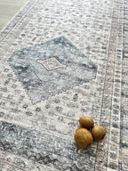 Fame Living Faded Oushak Rug, Turkish Vintage Floral Pastel Large Oversized Area Rugs for Living Room Dining Bedroom Kitchen Bathroom Nursery (848CrNv, 2' x 3')