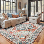 YJ.GWL Area Rugs for Living Room 4x6 Machine Washable Rugs for Bedroom, Non Slip Floral Vintage Rug Indoor Carpet, Stain Resistant Throw Rug for Dining Room Kitchen, Copper Tan