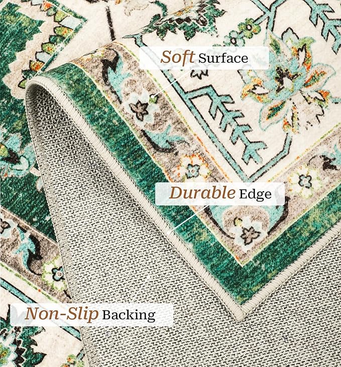 zesthome 9x12 Area Rugs,Stain Resistant Washable Rug,Ultra-Thin Rugs for Living Room,Bedroom,Non-Slip Backing Home Decor Large Area Rug (Green,9'x12')