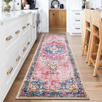 2x8 Runner Rug Pink Boho Area Rug for Hallway Entryway Kitchen Laundry Room Bathroom Bedroom Non Slip Blush Vintage Rug Indoor Lightweight Carpet