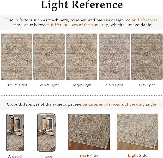 HUGEAR Washable 2x3 Entryway Area Rugs Retro Brown Small Vintage Distressed Non Slip Stain Resistant Low Pile Neutral Throw Carpet for Bedside Kitchen Entryway Home Decor
