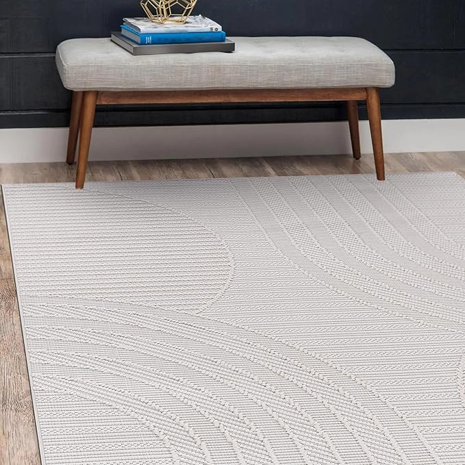 CAMILSON Micro Loop Rug 4x6 Modern Luxury Geometric Arch Area Rugs Soft High and Low Pile Stain Resistant Easy-Cleaning Non-Shedding for Living Room Office Indoor Carpet (4 x 6 / White)