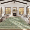 HelloTree Washable Rugs 9x12 Area Rug for Living Room, Vintage Boho Green Rug Non Slip Carpet Retro Accent Indoor Mat Print Distressed Low Pile Throw Large Rug for Office Dining Room Bedside-Green