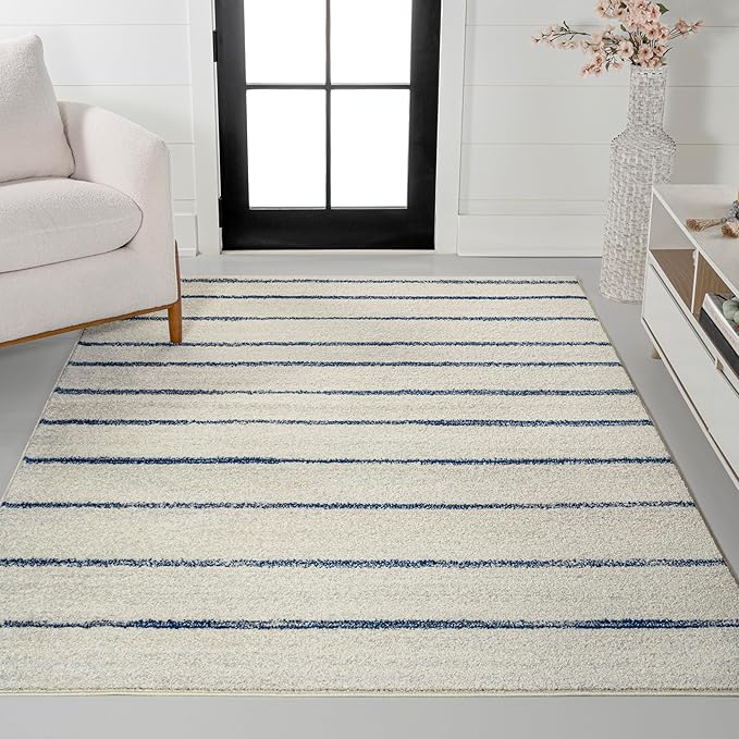 JONATHAN Y Williamsburg Minimalist Stripe Cream/Navy Indoor Area Rug, 4x6, Contemporary, Modern, Easy-Cleaning for Living Room, Bedroom, Kitchen, Pet Friendly, Non-Shedding (MOH201E-4)