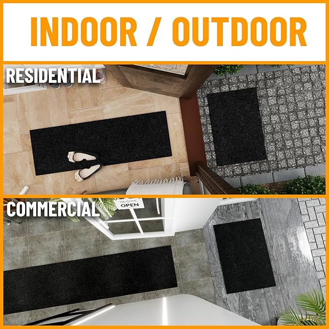 Ottomanson 3'11" x 54' Hallway Runner with Scraper Pile - Extra Durable Non-Slip Rug Mat for Indoor & Outdoor Use - Ideal for Kitchen, Entryway & Garage - High-Traffic Carpet, Black