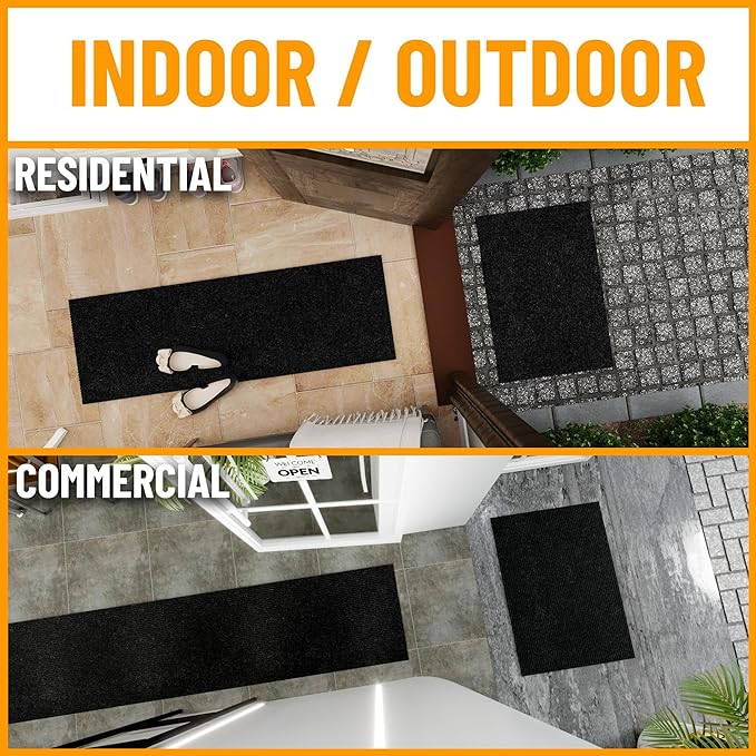 Ottomanson 2'7" x 41' Hallway Runner with Scraper Pile - Extra Durable Non-Slip Rug Mat for Indoor & Outdoor Use - Ideal for Kitchen, Entryway & Garage - High-Traffic Carpet, Black