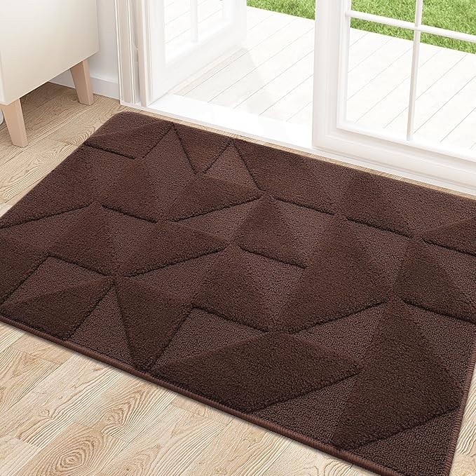 OLANLY Door Mats Indoor, Non-Slip, Absorbent, Dirt Resist, Entrance Washable Mat, Low-Profile Inside Entry Doormat for Entryway (30x17 inches, Dark Brown)