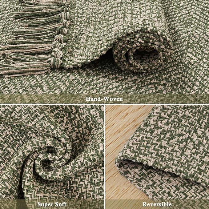 Collive Washable Runner Rugs for Hallways, 2' x 5' Natural/Green Entryway Runner Rug Soft Hand-Woven Contemporary Modern Laundry Room Indoor Carpet for Bathroom Bedroom Kitchen Front Door