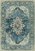Area Rugs 2'x9' Washable Non-Slip, Floral Vintage Distress Print Pattern Medallion Carpet for Living Room Bedroom Dining Room, Dark Blue Vintage