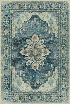 Area Rugs 2'6''x10' Washable Non-Slip, Floral Vintage Distress Print Pattern Medallion Carpet for Living Room Bedroom Dining Room, Dark Blue Vintage