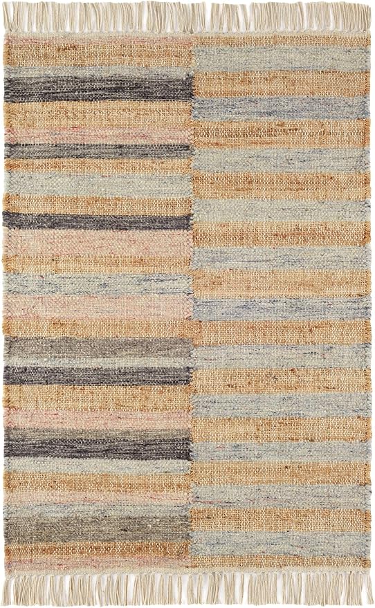 Dash and Albert Ravel Wool Area Rug - 3' x 5' Blue Stripe Handwoven Accent Rug - Durable, Eco-Friendly, High Traffic Area Hallway, Living Room, Stairs