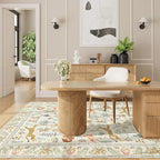 DUKINO 4x6 Rug, Washable Animal Area Rug with Non Slip Vintage Design, Indoor Soft Low Pile Carpet for Bedroom, Nursery, Dining Room, Farmhouse, Playroom, White