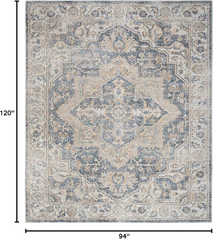 Nourison Home Astra Machine Washable Traditional Grey/Blue 7'10" x 10' Area Rug, Easy Clean, Non Shedding, Bed Room, Living Room, Dining Room, Kitchen (8x10)