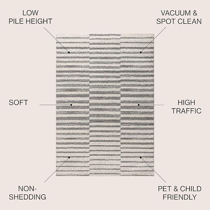 JONATHAN Y Lyla Offset Stripe Gray/Cream Indoor Area Rug, 3x5, Contemporary, Modern, Easy-Cleaning for Living Room, Bedroom, Kitchen, Pet Friendly, Non-Shedding (MOH204A-3)