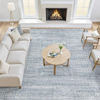 10x12 Area Rug Living Room: Washable Large Vintage Blue Rug Neutral Non-Slip Soft Stain Resistant Indoor Carpet for Bedroom Nursery Dining Room Under Table Bed Home House Office Playroom