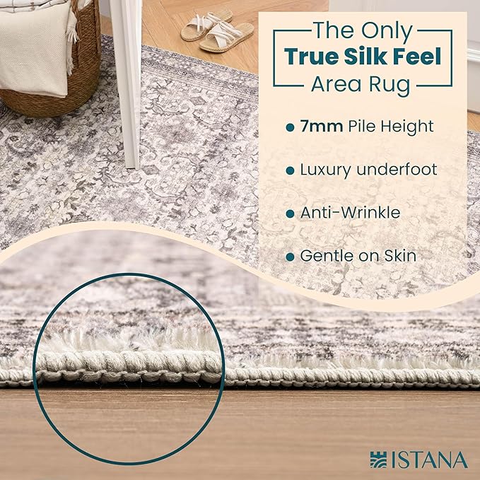 Istana Hallway Runner Rug 2.5x8 – Beige Grey/Light Cream Entryway Rug -Silk's Soft Touch Runners for Hallways - Stylish Kitchen Runner Rug Non Slip