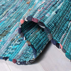 SAFAVIEH Rag Rug Collection Runner Rug - 2'3" x 9', Blue & Multi, Handmade Boho Stripe Cotton, Ideal for High Traffic Areas in Living Room, Bedroom (RAR121B)