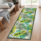 Green Botanical Tropical Leaves Rug 2.6x10ft - Non-Slip Washable Runner, Soft Durable Floor Mat for Hallway, Kitchen, Bedside, Entryway Home Decor