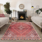 Bloom Rugs Washable Non-Slip 8' x 10' Rug - Red/Multicolor Traditional Bordered Area Rug for Living Room, Bedroom, Dining Room, and Kitchen - Exact Size: 8' x 10'