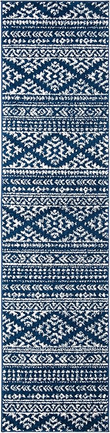 SAFAVIEH Tulum Collection Runner Rug - 2' x 19', Navy & Ivory, Moroccan Boho Tribal Design, Non-Shedding & Easy to Clean, Ideal for Living Room, Hallway, Foyer, Bedroom (TUL272N)