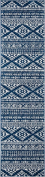 SAFAVIEH Tulum Collection Runner Rug - 2' x 8', Navy & Ivory, Moroccan Boho Tribal Design, Non-Shedding & Easy to Clean, Ideal for Living Room, Hallway, Foyer, Entryway, Bedroom (TUL272N)