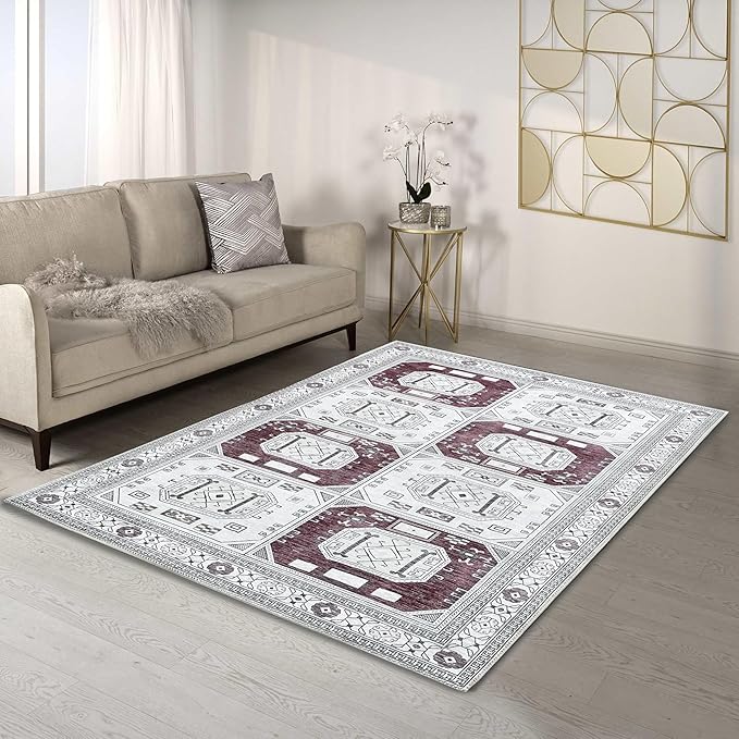 Fame Living Faded Oushak Rug, Turkish Vintage Floral Pastel Large Oversized Area Rugs for Living Room Dining Bedroom Kitchen Bathroom Nursery (848CrRd, 5' x 6'9")