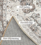 zesthome 9ft Round Rugs for Living Room, Non-Slip Washable Round Area Rugs, Ultra-Thin Large Circle Rugs, Soft Low Pile Rug for Bedroom, Kitchen - Vintage Stain Resistant Round Rug (Brown/Beige,9'x9')