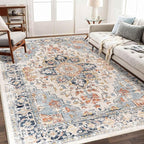Enkor Area Soft Rugs 5x7 Washable Non Slip Boho Floor Rugs for Living Room Bedroom, Vintage Style Farmhouse Mat for Kitchen Entryway Orange & Black