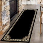 Greek Key Runner Rug for Entryway, 2x8ft, Black Gold Geometric Border Area Rugs for Bedroom, Meander Pattern Fade Resistant Home Decor Carpet, Soft Reduce Noise Entry Mat for Kitchen