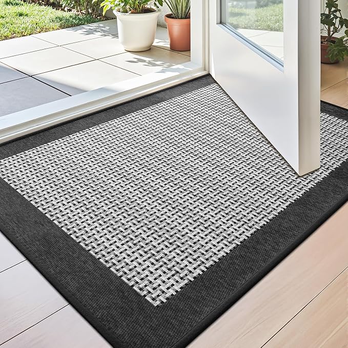 LUMI Inside Door Mat for Entry 20"x32", Absorbent, Dirt Trapper, Low Profile Thin, Non Slip Mats with Rubber Backing, Ideal for Indoor, High Traffic, Garage, Entrance, Classic Black