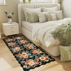 DUKINO 2x5 Washable Runner Rugs, Non Slip Floral Print Entryway Rug with Soft Low Pile, Lightweight Mat for Living Room, Bathroom, Bedroom, Kitchen, Black