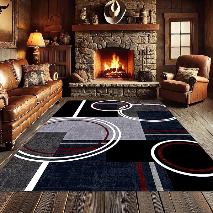 Area Rug 2x3 Modern Abstract Circle Rugs, Multicolor Low Pile Carpet, Machine Washable & Non-Slip Non-Shedding Stain Resistant for Bedroom, Living Room