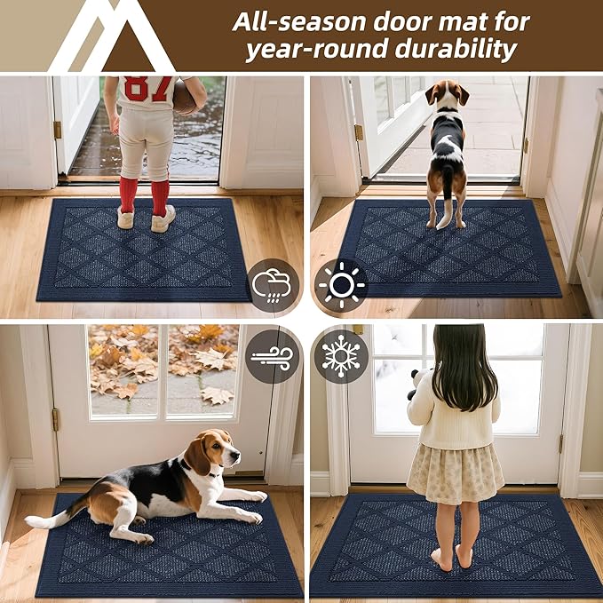 COSY HOMEER Non-Slip Door Mat 36"x60", Entryway Rugs Low Profile Absorbent Dirt Trapper Doormat for Front Entrance, Washable Polypropylene Entry Mat (Blue)