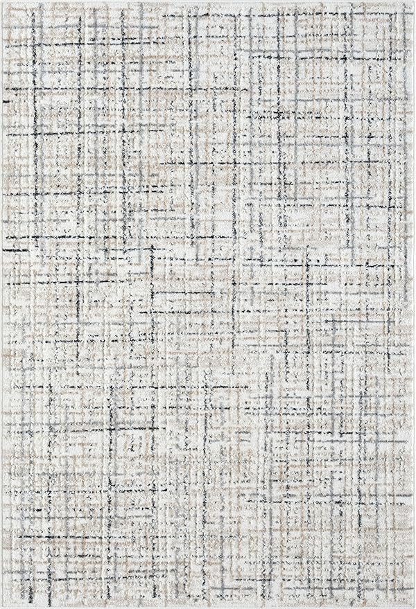 Abani Grey Area Rug for Living Room, Bedroom - Crosshatch Pattern- 5' x 8' -Durable & Easy to Clean