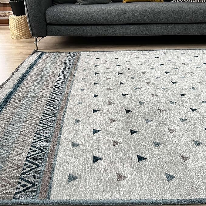 Alfa Rich 4x6 Blue Cream Off White Washable Area Rugs for Living Room Bedroom Kitchen Decor Cotton