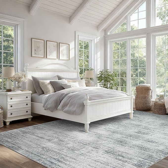 Gray Extra Large Rugs for Living Room Minimalist Aesthetic Abstract 9x12 Area Rug for Office Playroom Light Grey Low Pile Floor Covering Carpet with Non Slip Washable