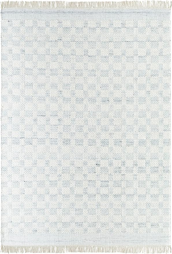 Mark&Day Wool Rugs, 2x8 Clinten Solid and Border Light Slate Runner Checkered Rug, Cream Grey Carpet for Hallway, Kitchen, Bedroom or Living Room (2'6" x 8' Runner)