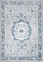 Bloom Rugs Washable Non-Slip 8' x 10' Rug - Pebble Gray/Blue Traditional Medallion Area Rug for Living Room, Bedroom, Dining Room, and Kitchen - Exact Size: 8' x 10'