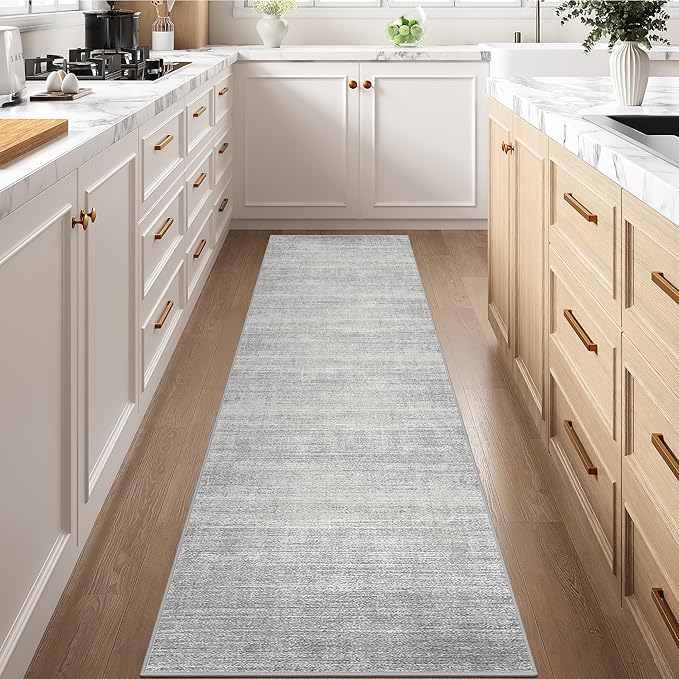 Art&Tuft Non-Slip Runner Rug - 3x8 Runner Rug Washable Low-Pile Rugs Runners, Soft Distressed Carpet Runner for Bedroom Bathroom Kitchen Laundry Living Room, Grey