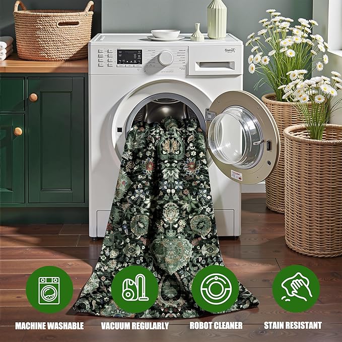 Dark Green Area Rug Entryway Rugs for Bedroom Bathroom Kitchen - 2x3 Small Soft Rugs Low Pile Keep Off Rug Carpet Washable Rug Oriental Indoor Boho Area Rug Cute